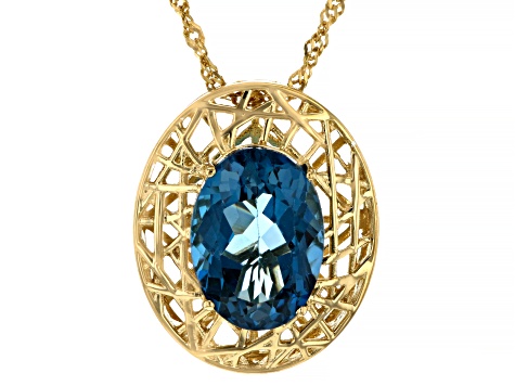 London Blue Topaz 18k Yellow Gold Over Sterling Silver Pendant With Chain 6.55ct
