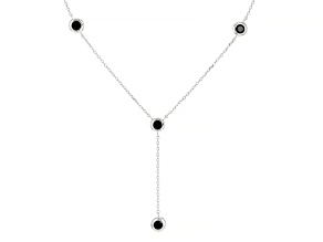 Black Spinel Rhodium Over Sterling Silver Station Necklace 1.09ctw