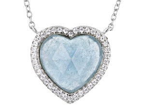 Dreamy Aquamarine With White Zircon Platinum Over Sterling Silver Necklace 0.13ctw