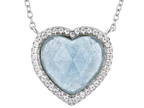 Dreamy Aquamarine With White Zircon Platinum Over Sterling Silver Necklace 0.13ctw