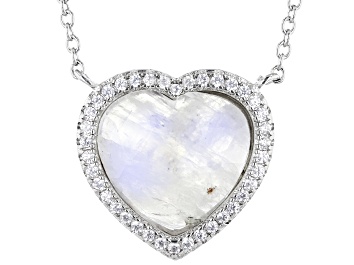 Picture of Rainbow Moonstone With White Zircon Platinum Over Sterling Silver Necklace 0.13ctw