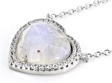Rainbow Moonstone With White Zircon Platinum Over Sterling Silver Necklace 0.13ctw