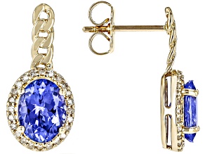 Blue Tanzanite With White Diamond 14k Yellow Gold Earrings 2.40ctw