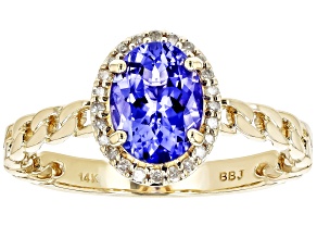 Blue Tanzanite With White Diamond 14k Yellow Gold Ring 1.21ctw