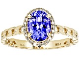 Blue Tanzanite With White Diamond 14k Yellow Gold Ring 1.21ctw