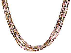 Multi Color Tourmaline Rhodium Over Silver Beaded Necklace