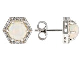 White Ethiopian Opal With White Zircon Rhodium Over Sterling Silver Stud Earrings 0.16ctw
