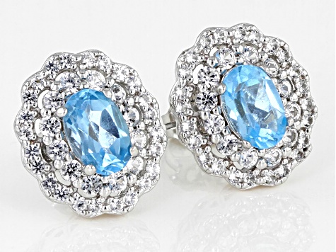 Swiss Blue Topaz Rhodium Over Sterling Silver Earrings 1.38ctw