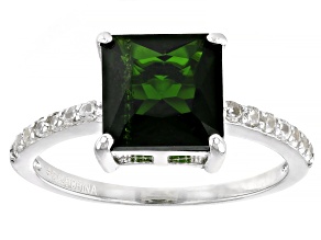 Green Chrome Diopside With White Zircon Rhodium Over Sterling Silver Ring 2.62ctw