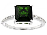 Green Chrome Diopside With White Zircon Rhodium Over Sterling Silver Ring 2.62ctw