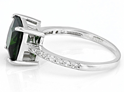 Green Chrome Diopside With White Zircon Rhodium Over