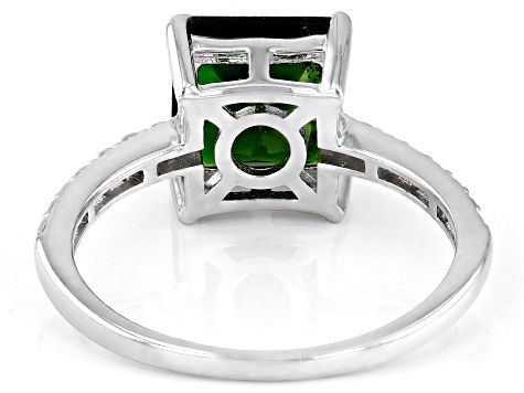 Green Chrome Diopside With White Zircon Rhodium Over Sterling Silver Ring 2.62ctw