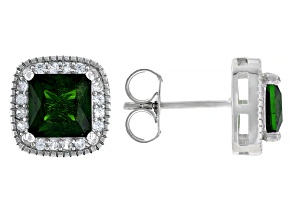 Green Chrome Diopside with White Zircon Rhodium Over Sterling Silver Earrings 2.08ctw