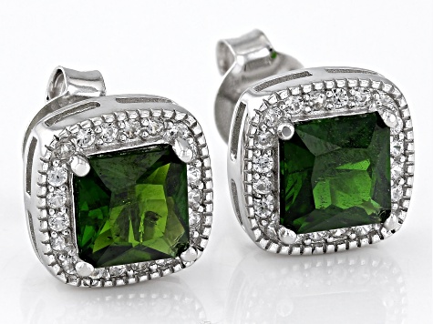 Green Chrome Diopside with White Zircon Rhodium Over Sterling Silver Earrings 2.08ctw