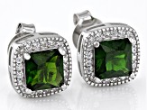 Green Chrome Diopside with White Zircon Rhodium Over Sterling Silver Earrings 2.08ctw