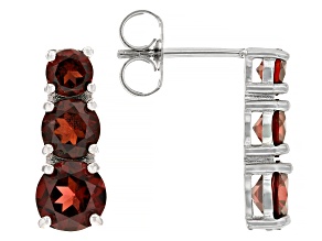 Red Garnet Rhodium Over Sterling Silver 3-Stone Earrings 3.58ctw