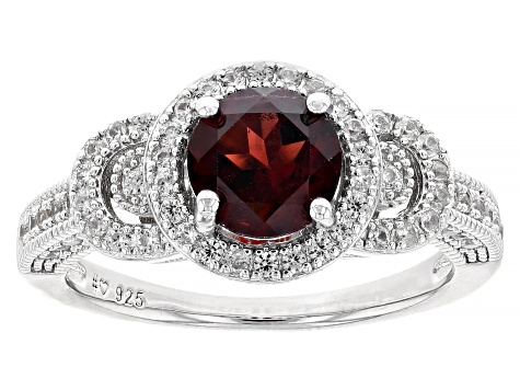 Red Garnet with White Zircon Rhodium Over Sterling Silver Ring 2.17ctw