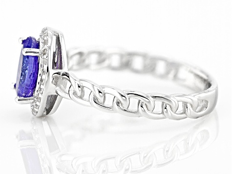 Blue Tanzanite with White Zircon Rhodium Over sterling Silver Ring 1.35ctw