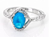 Blue Ethiopian Opal With White Zircon Rhodium Over Sterling Silver Ring 0.90ctw