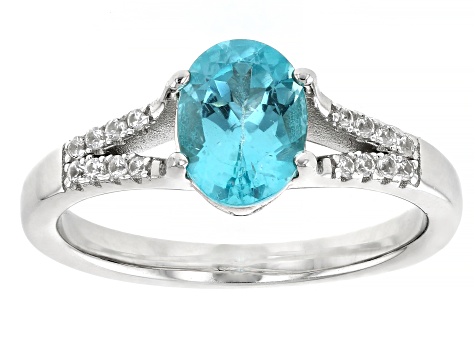 Blue Apatite With White Zircon Rhodium Over Sterling Silver Ring 1.10ctw