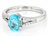 Blue Apatite With White Zircon Rhodium Over Sterling Silver Ring 1.10ctw