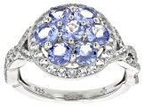 Blue Tanzanite With White Topaz Platinum Over Sterling Silver Ring 3.80ctw