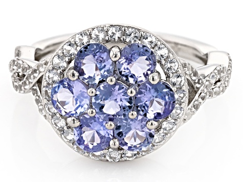 Blue Tanzanite With White Topaz Platinum Over Sterling Silver Ring 3.80ctw