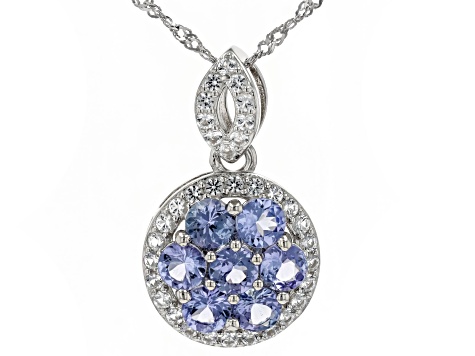 Blue Tanzanite with White Topaz Platinum Over Sterling Silver Pendant with Chain 2.85ctw