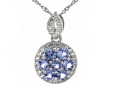 Blue Tanzanite with White Topaz Platinum Over Sterling Silver Pendant with Chain 2.85ctw