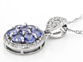 Blue Tanzanite with White Topaz Platinum Over Sterling Silver Pendant with Chain 2.85ctw