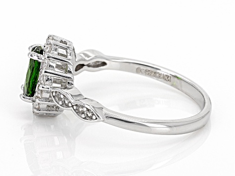 Green Chrome Diopside With White Zircon Rhodium Over Sterling Silver Ring 1.28ctw