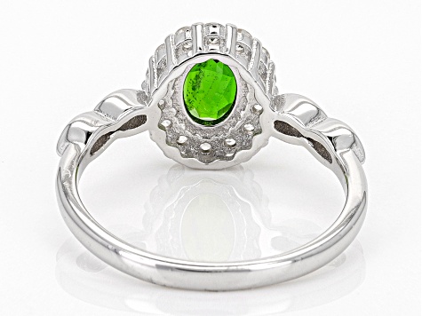 Green Chrome Diopside With White Zircon Rhodium Over Sterling Silver Ring 1.28ctw