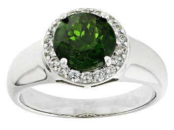 Picture of Green Chrome Diopside With White Zircon Rhodium Over Sterling Silver Ring 2.19ctw