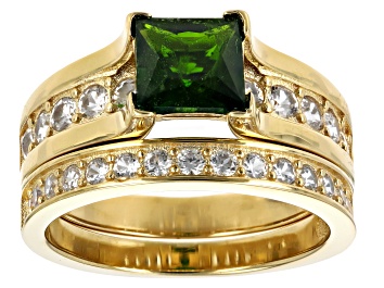 Picture of Green Chrome Diopside with White Zircon 18k Yellow Gold Over Sterling Silver Set of 2 Rings 3.32ctw