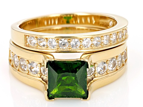 Green Chrome Diopside with White Zircon 18k Yellow Gold Over 