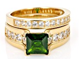 Green Chrome Diopside with White Zircon 18k Yellow Gold Over Sterling Silver Set of 2 Rings 3.32ctw