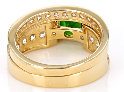 Green Chrome Diopside with White Zircon 18k Yellow Gold Over Sterling Silver Set of 2 Rings 3.32ctw