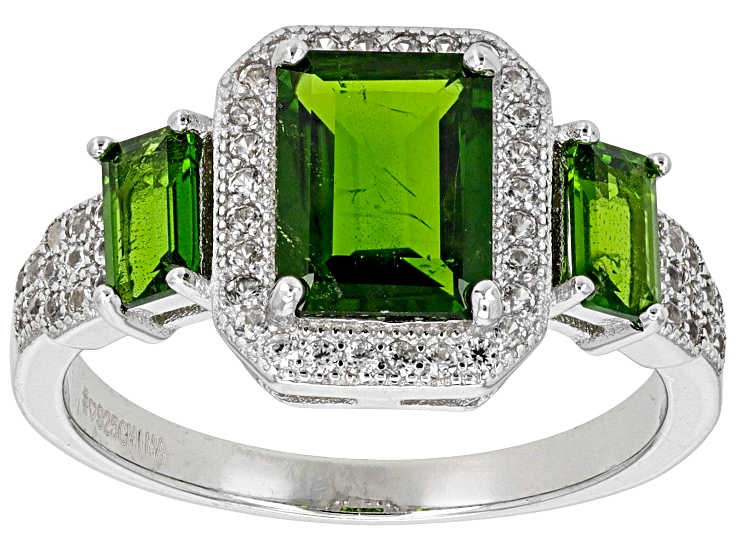 own #13　SILVER TITANIUM / CLEAR GREEN Green Chrome Diopside With White Zircon Rhodium Over