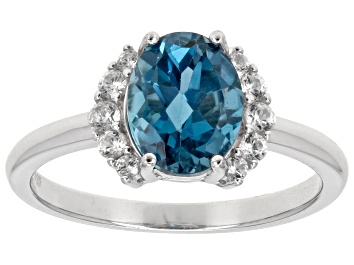 Picture of Blue London Blue Topaz With White Zircon Rhodium Over Sterling Silver Ring 2.21ctw
