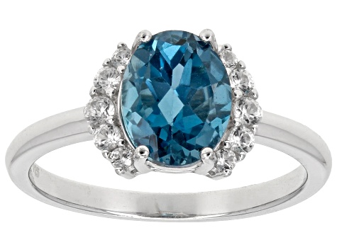 Blue London Blue Topaz With White Zircon Rhodium Over Sterling Silver Ring 2.21ctw