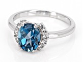 Blue London Blue Topaz With White Zircon Rhodium Over Sterling Silver Ring 2.21ctw