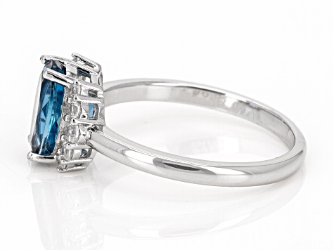 Blue London Blue Topaz With White Zircon Rhodium Over Sterling Silver Ring 2.21ctw