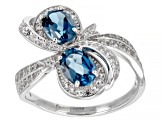 London Blue Topaz With White Zircon Rhodium Over Sterling Silver Ring 2.55ctw