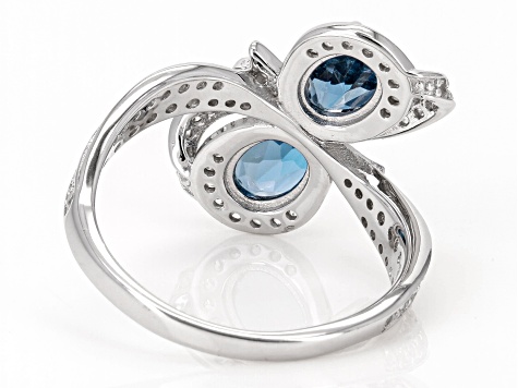 London Blue Topaz With White Zircon Rhodium Over Sterling Silver Ring 2.55ctw