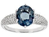 London Blue Topaz with White Zircon Rhodium Over Sterling Silver Ring 3.36ctw