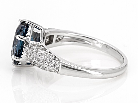 London Blue Topaz with White Zircon Rhodium Over Sterling Silver Ring 3 ...