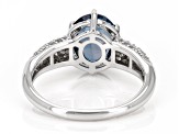 London Blue Topaz with White Zircon Rhodium Over Sterling Silver Ring 3.36ctw