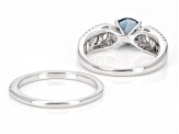 Blue London Blue Topaz With White Zircon Rhodium Over Sterling Silver Set of 2 Rings 2.88ctw