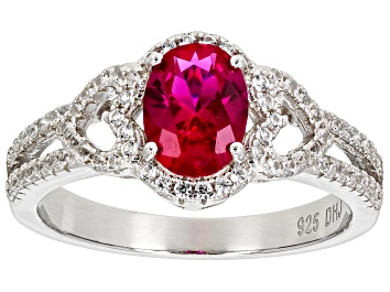 Picture of Red Lab Created Ruby with Lab Created White Sapphire Rhodium Over Sterling Silver Ring 1.67ctw