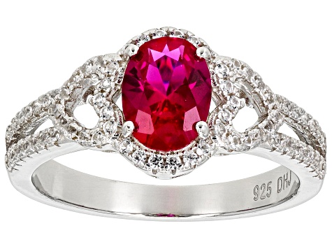 Red Lab Created Ruby with Lab Created White Sapphire Rhodium Over Sterling Silver Ring 1.67ctw